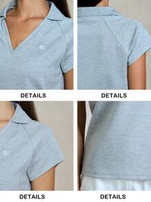 Briarwyn Áo thun tay raglan màu trơn đơn giản, mùa hè đa năng - Xám - Xem 8