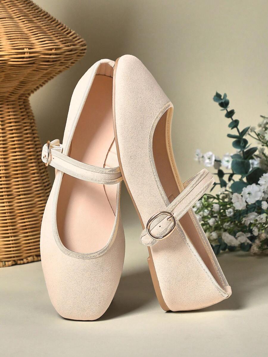 SHUZIA Women's  Square Toe Mary Jane Flats For Christmas Valentine's Day - Beige - View 1