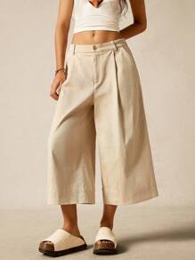 Easelle Summer Renaissance Cotton Fair Vintage Bohemia Women's Light Khaki Woven 3/4 Suit Wide Leg Pants Bermuda Capris For Women - Khaki - View 4