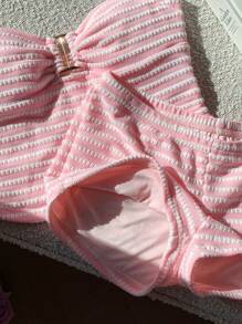 SHEIN EZwear Plus Size Women Summer Vacation Striped Bodycon Backless Camisole Top And Shorts Suit, Suitable For Holiday Wear