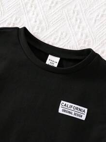 SHEIN 2 Stück/Set Baby Jungen süßer vielseitiger Lässig Koreanischer Stil schwarzes Top mit Buchstaben Grafik & Shorts Set, Sommer - Verschiedenfarbig - Übersicht 4