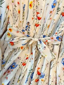 Franclia Women's Casual Collar Neck Simple Blue Floral Print Dress Maxi Women Outfit Fall Cloth For Women - Apricot - View 3