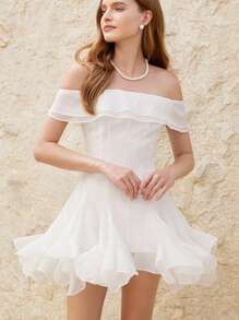 Aveloria Rosie Vestido mini de tul blanco de alta gama con volantes en el dobladillo, sin tirantes y con diseño especial para damas - Blanco - Ver 6