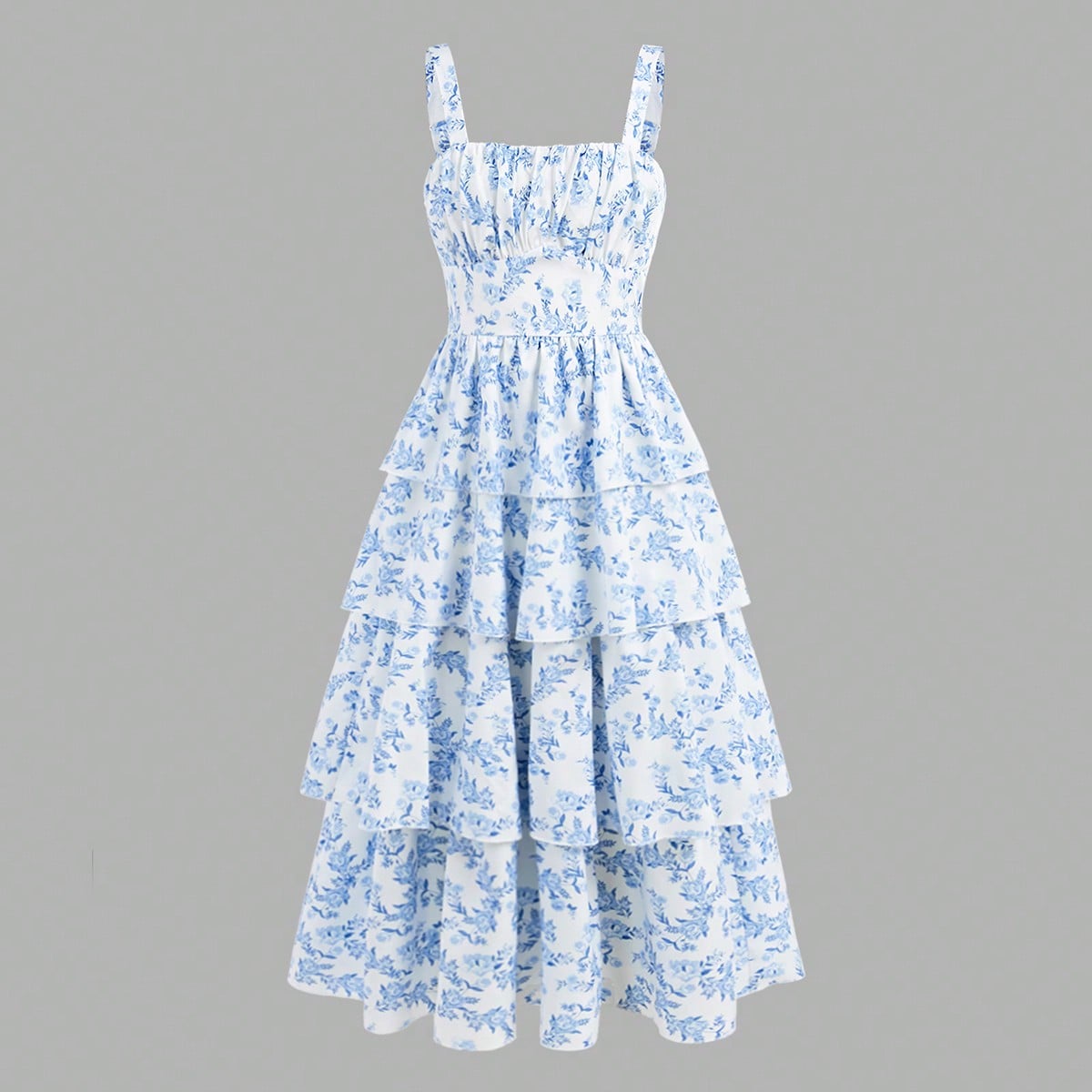 Vestido largo con tirantes con estampado floral ditsy para niñas preadolescentes, conjunto casual para vacaciones de verano