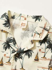 Cozy Pixies 2pcs Baby Boy Plant & Floral Pattern Lapel Short Sleeve Cardigan And Elastic Waist Shorts Set - Multicolor - View 4