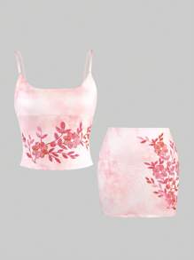 SHEIN SXY 2pcs/Set Women Camisole Top And Skirt Two Pieces Set - Pink - View 4
