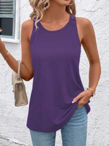 SHEIN Clasi Top de tirantes de verano para mujer de unicolor con detalle de encaje en la espalda, ideal para festivales de música