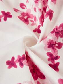 Ellevyn Váy ngắn hở vai xếp nếp cổ chữ A in hoa thanh lịch dành cho nữ, Xuân/Hè - Màu Hồng Tươi - Xem 3