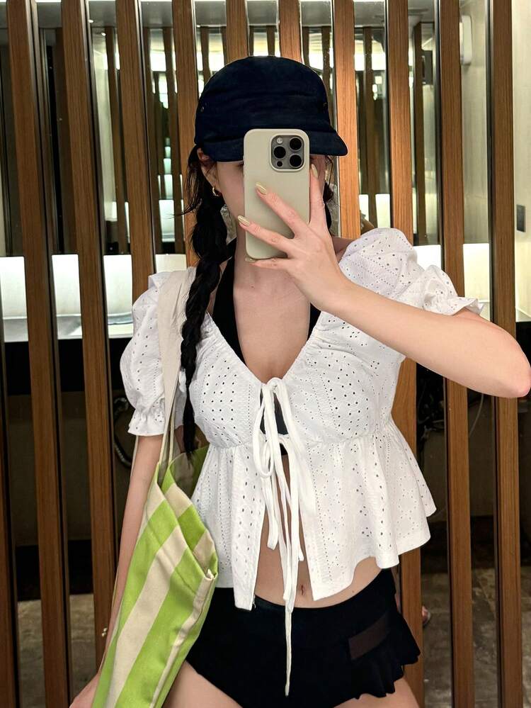 Women's Hollow-Out Lace-Up Beach Cover-Up, Spring/Summer Vacation