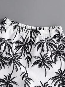 SHEIN Playful Pals 两件套幼儿婴儿男童度假绿色热带植物图案短袖衬衫松紧腰短裤套装，儿童服装。幼儿服装，幼儿衬衫，幼儿短裤，婴儿套装，6个月-3岁 - 黑與白 - 查看 6