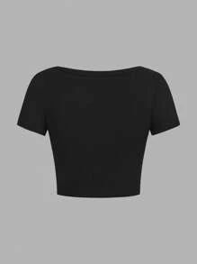 SHEIN EZwear 4件套女士休闲简约圆领/方领短袖短款基本款上衣，黑色，深蓝色，浅蓝色，白色，适合夏季 - 彩色 - 查看 4