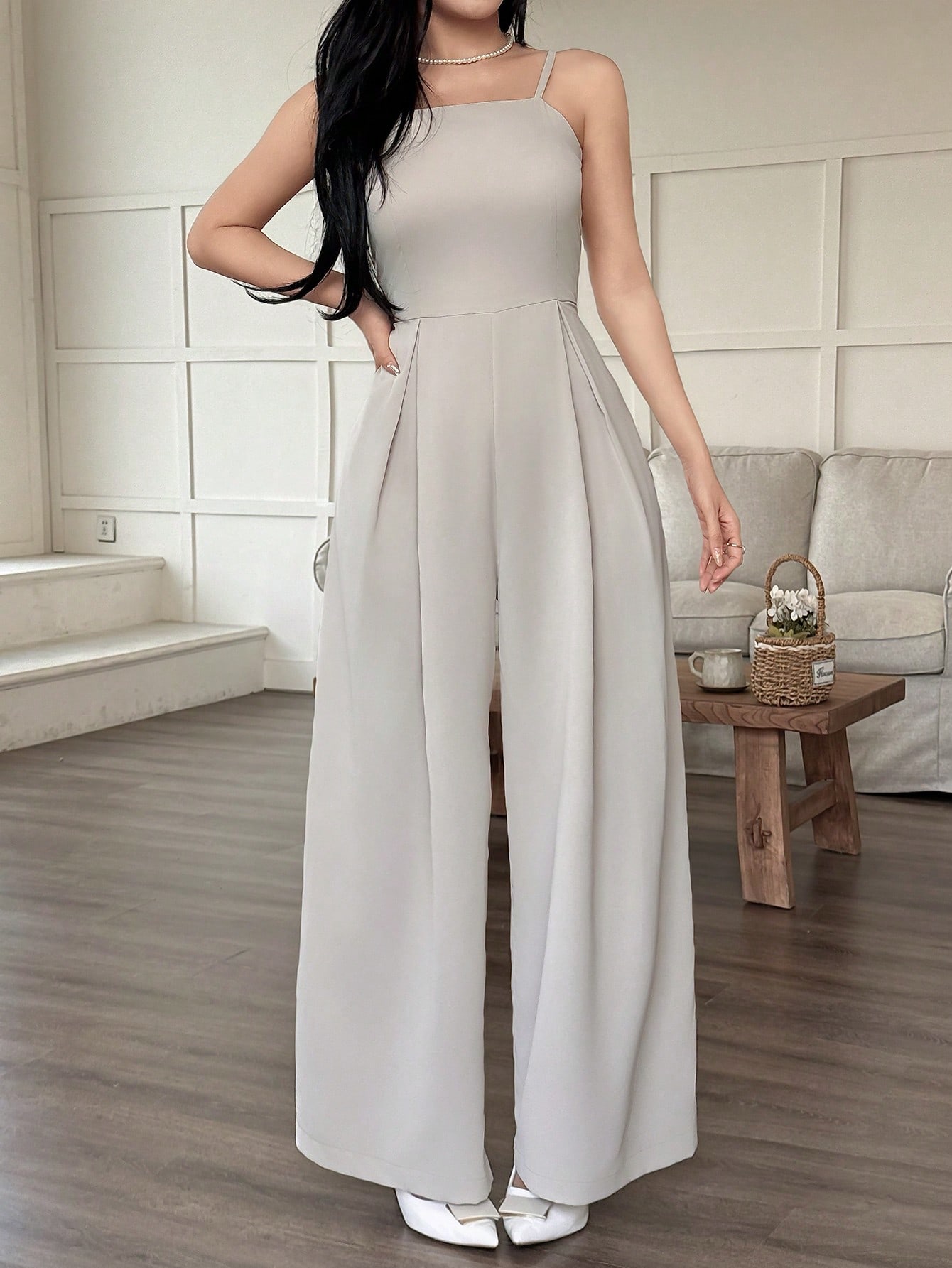 INAWLY جمبسوت صيفية فضفاضة أرجل واسعة مطوية ذات لو...