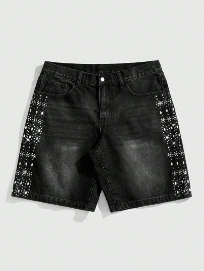 Street Life Street Life Men's Rhinestone Embellished Loose Denim Shorts
