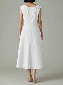 EMERY ROSE Đầm dài chữ A không tay đơn giản, màu trơn thanh lịch bằng cotton dành cho nữ - trắng - Xem 2