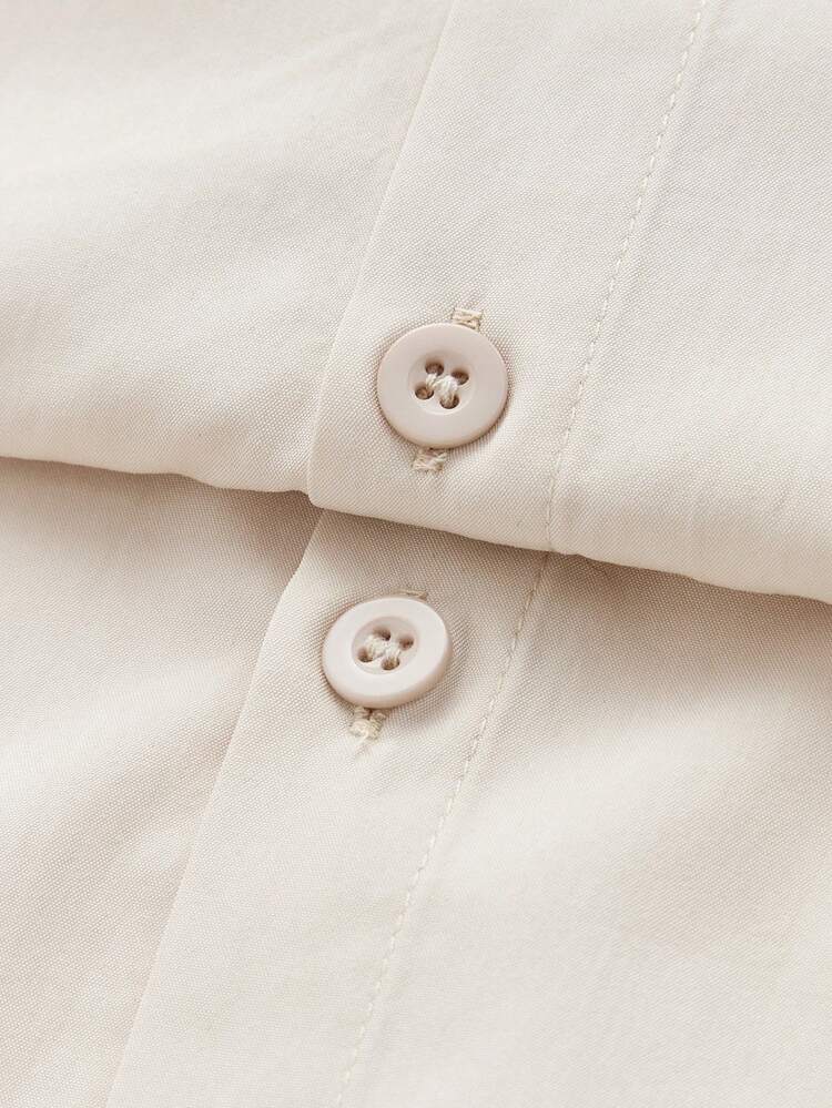 SHEIN Maija 2025 Spring & Summer New Arrival Minimalist High-End Beige Smooth Comfortable Turndown Collar Pocket Decor Men Shirt, Suitable For Casual, Beach, Vacation, Romantic Resort, Outing, Party, Wedding Guest, Vintage Gentleman Style