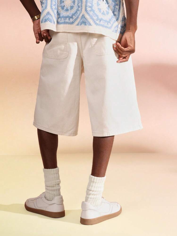 SUMWON Baggy Denim Jorts Knee Length Skater Style Shorts Unisex Streetwear With Side Pockets Loose Fit Summer Casual Everyday Comfort