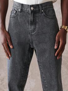 SUMWON Flare Fit Denim Pants Autumn Winter Collection Contemporary Retro Style Premium Straight Leg Jeans Plain - Black - View 5