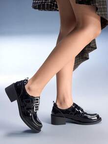 CUCCOO GRLICON 女式平底乐福鞋，摩托车风格，Y2K，酷女孩，返校装，万圣节，圣诞节，派对装 - 黑色 - 查看 4