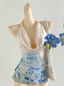 Soleia Bohemian  ,Boho, Romantic Floral ,Vacation, Floral  4th Of July Clothes  Tops De Mujer Vacation Tops Beaded Top Peplum Top  Party Tops  Cami Top Camisole Top  4th Of July Women  Crop Sexy Tops For Women Green French Neck Swing Camisole Top, Vacation Style Sexy Design