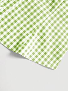 Sweetra 女士复古红白荷叶边短袖衬衫，修身春夏季 - 綠色 - 查看 4