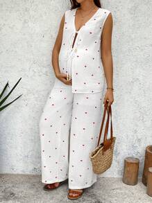 SHEIN 2pcs Maternity Sets, Summer Boho Style - White - View 4