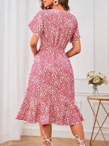 SHEIN LUNE 女性夏季小碎花荷葉邊裙搖曳裙