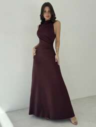 Firerie Elegantes asymmetrisches Damen Strickkleid mit geraffter Taille und Ärmelloses A-Linien-Silhouette, lila rot, geeignet für Urlaub, Strand, Party