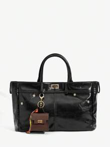 SHEIN SXY Mini Keychain Pendant, Portable Coin Pouch, Earphone Case, Bag Charm - Brown - View 4