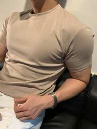 DAZY Camiseta ajustada de color caqui sólido para hombres, de verano