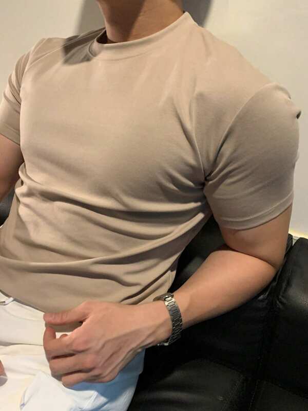 DAZY قميص جسم محكم أزرق أرضي للرجال، صيف
