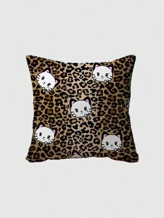 Kawaii 1pc Cute Cat Print Double-Sided Plush Cushion Cover, Suitable For Living Room, Bedroom, Dining Room