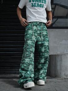 Manfinity EMRG Men's Camo Pattern Cargo Pocket Casual Jeans - Green - View 3