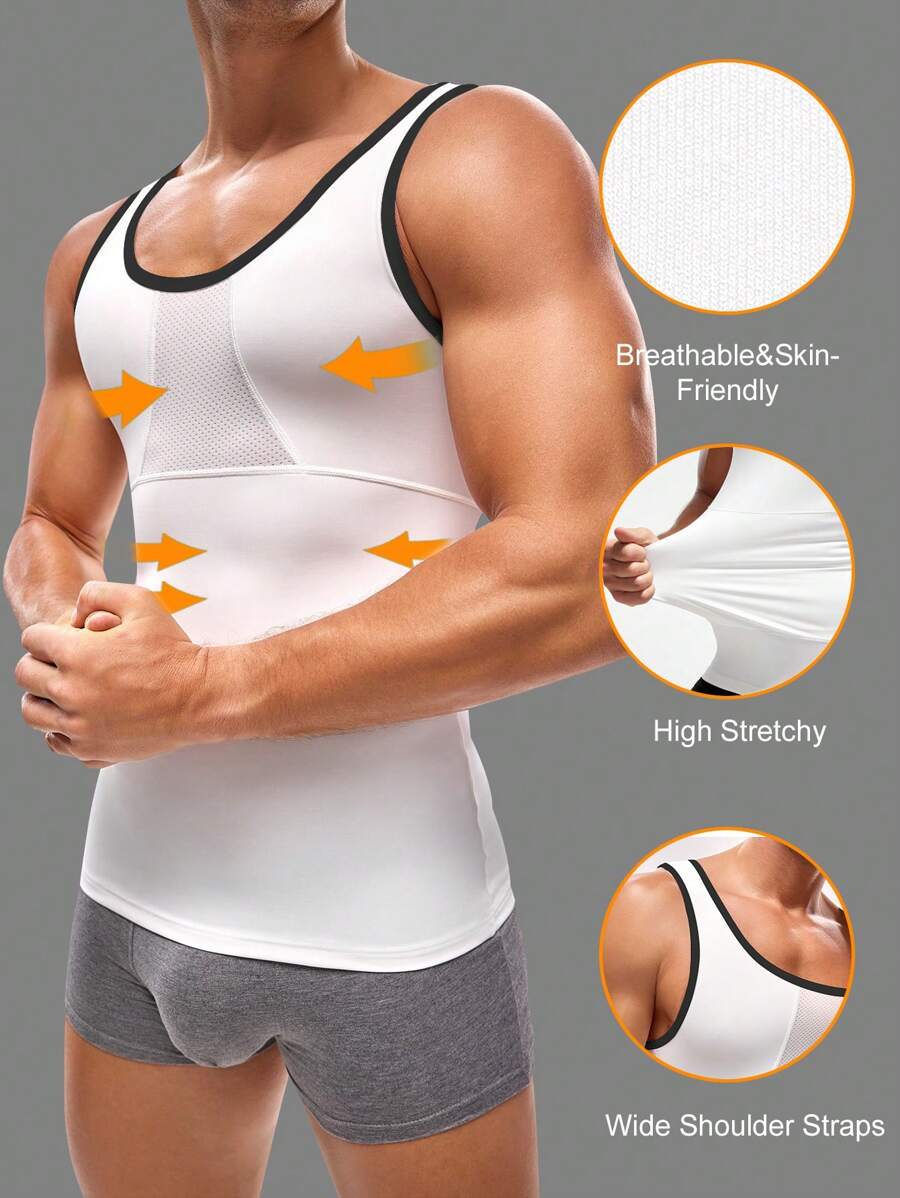 Men's Hemmed Design Vest Shape Slimming Top  Fit - White - View 1