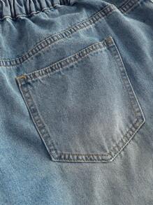 SHEIN MOD 大码低腰斜口袋宽松阔腿牛仔裤 - 淺色水洗藍 - 查看 4