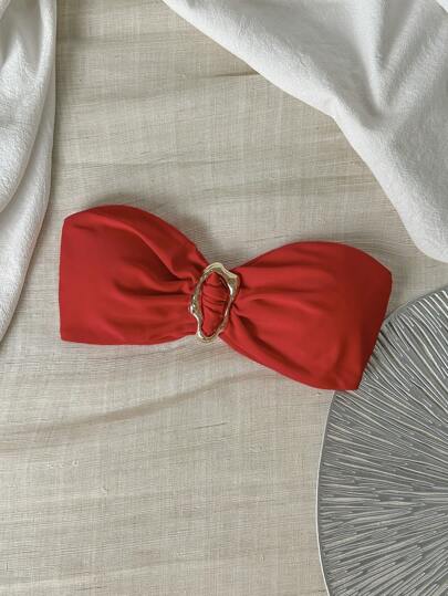 Swim Vcay Springbreak 女式纯色露背金属装饰性感比基尼上衣，夏季