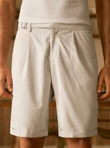 Manfinity ModaGents Pantaloni scurți casual țesuți decorativi cu tiv rulat pentru bărbați
