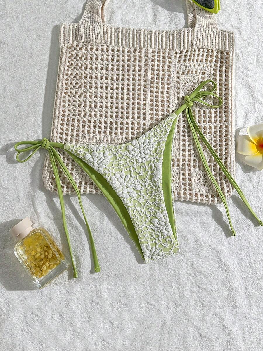 Swim Mod Textured Twist Side Swim Bottoms, Beach Summer Spring Break - Green - View 1