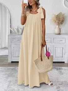SHEIN LUNE Girly Romantic Extra Large Bow Strap Long Dress