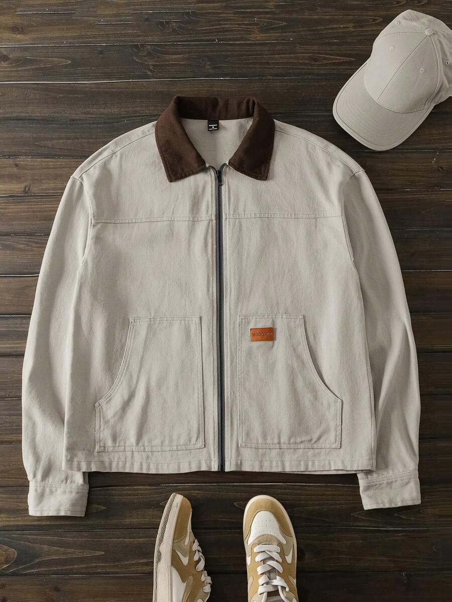 HIMLAND Men's Woven Slim Fit Contrast Color Block Long Sleeve Casual Shacket, Suitable For Autumn/Winter