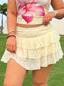 SHEIN EZwear Falda casual de encaje de talla grande, color amarillo claro