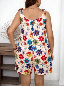 SHEIN LUNE Plus Size Women Holiday Floral Print Pocket Sleeveless Jumpsuit,Holiday Outfits,Summer Outfits,Functional Pockets, Women Boho/Bohemian Jumpsuit,Pride Month Apparel,Holiday Outfits,Everyday Commute & Outdoor Essential,Holiday Elegant Outfits,Elegant And Fashionable For Commuting,Commute,Minimalist,Casual Daily Wear - Multicolor - View 3