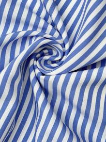 SHEIN Pregnant Women Summer Casual Stripe Print Front Button Maternity Dress Blue White Straps  Shirt Dress