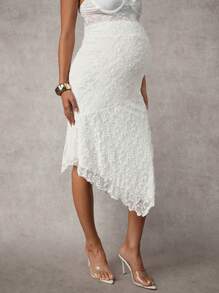 MaterniChic Falda A-line de encaje con bajo irregular, para embarazadas, de verano - Blanco - Ver 3
