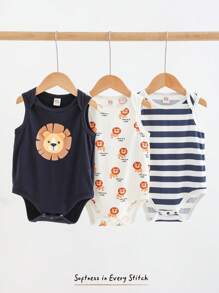 Cozy Pixies 三件套男婴卡通动物针织柔软圆领无袖连体衣套装印花 - 彩色 - 查看 3