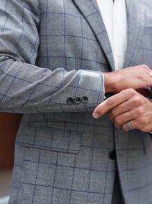 Manfinity Mode Plus Size Men's Plaid Jacket And Pants Set - Grey - View 8