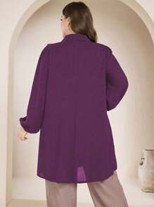 Graceveil Plus Size Solid Color Long Sleeve Loose Casual Blouse, Suitable For Spring And Autumn Fall Cloth For Women - Purple - View 2