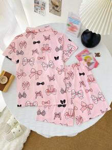 2 piezas Pijama con lazo decorativo para niñas grandes