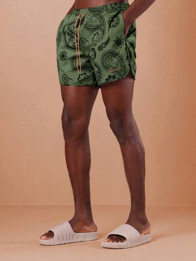 SUMWON Paisley Print Quick Dry Swim Shorts St. Patricks Day Beach Trunks Irish-Themed Summer Swimming Board Shorts With Elastic Waistband Lucky Charm Athletic Wear