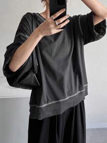 FRIFUL Camiseta Solta Feminina com Bloco de Cores e Listras Contrastantes, Concerto Feminino de Verão