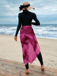 Swim Shayni Ensemble femme combinaison une pièce à manches longues de couleur unie avec une jupe cache-maillot